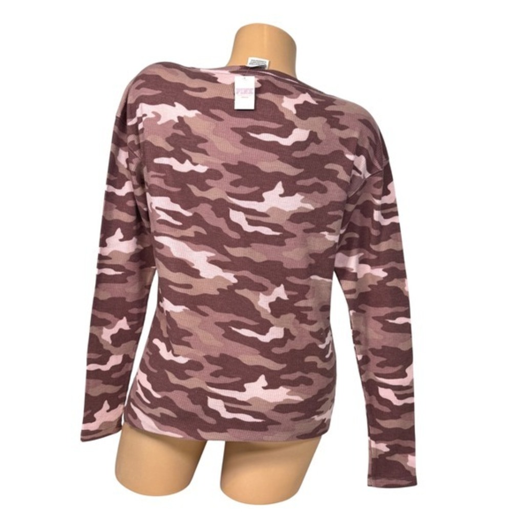 PINK Victoria's Secret Women's XS Camo Waffle‎ Knit Thermal Top Pink Long Sleeve - Picture 5 of 8